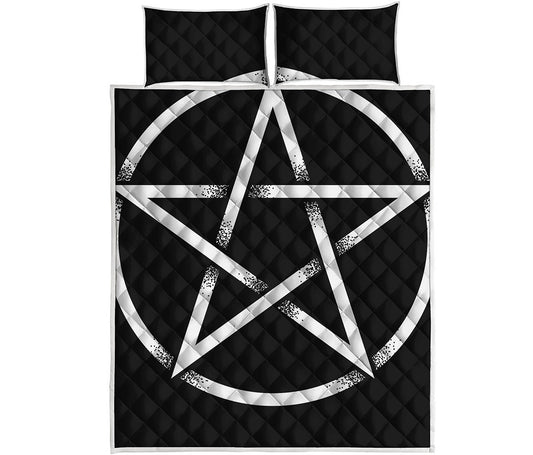 Black And White Pentagram Symbol Print Quilt Bed Set