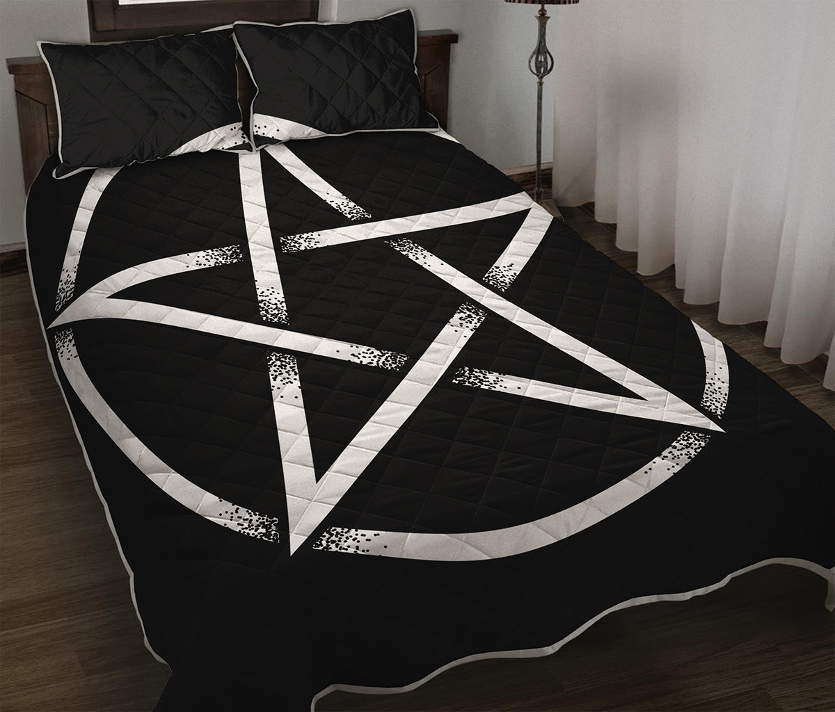 Black And White Pentagram Symbol Print Quilt Bed Set