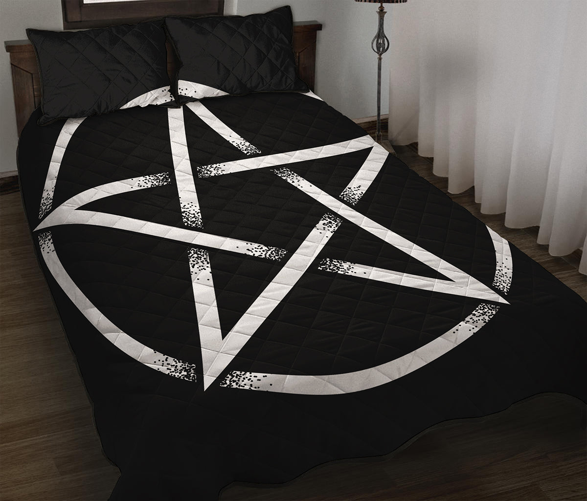Black And White Pentagram Symbol Print Quilt Bed Set