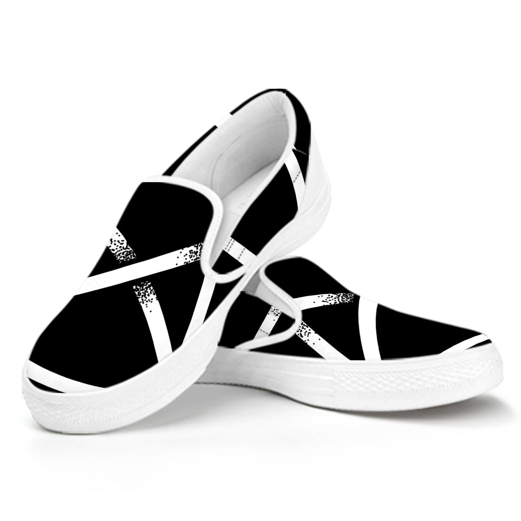 Black And White Pentagram Symbol Print White Slip On Shoes