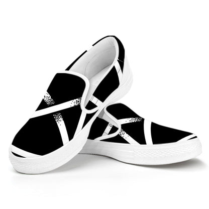 Black And White Pentagram Symbol Print White Slip On Shoes