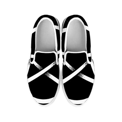 Black And White Pentagram Symbol Print White Slip On Shoes