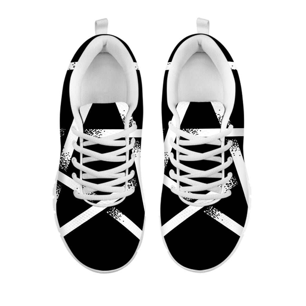 Black And White Pentagram Symbol Print White Sneakers
