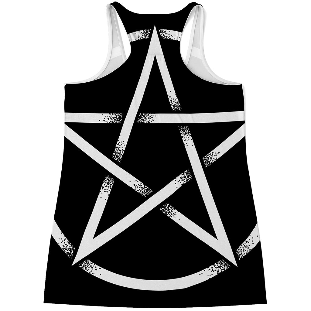 Black And White Pentagram Symbol Print Women's Racerback Tank Top