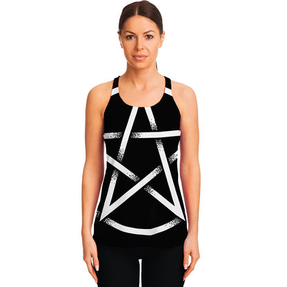 Black And White Pentagram Symbol Print Women's Racerback Tank Top