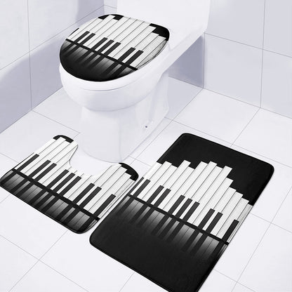 Black And White Piano Keyboard Print 3 Piece Bath Mat Set