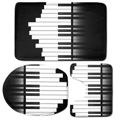 Black And White Piano Keyboard Print 3 Piece Bath Mat Set