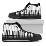 Black And White Piano Keyboard Print Black High Top Shoes
