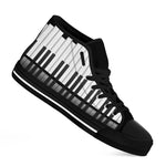 Black And White Piano Keyboard Print Black High Top Shoes