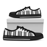 Black And White Piano Keyboard Print Black Low Top Shoes