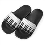 Black And White Piano Keyboard Print Black Slide Sandals