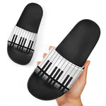 Black And White Piano Keyboard Print Black Slide Sandals