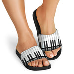 Black And White Piano Keyboard Print Black Slide Sandals
