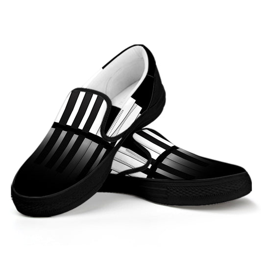 Black And White Piano Keyboard Print Black Slip On Shoes