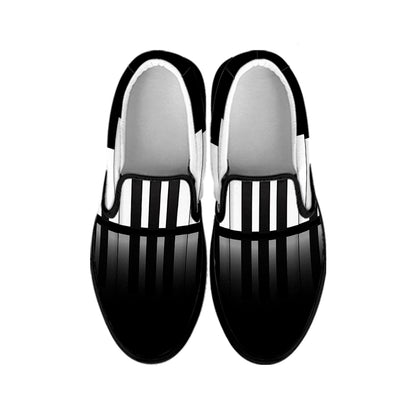 Black And White Piano Keyboard Print Black Slip On Shoes
