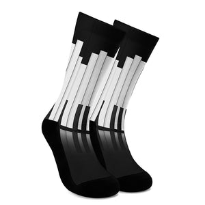 Black And White Piano Keyboard Print Crew Socks