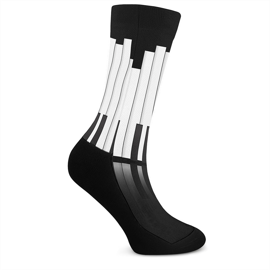 Black And White Piano Keyboard Print Crew Socks