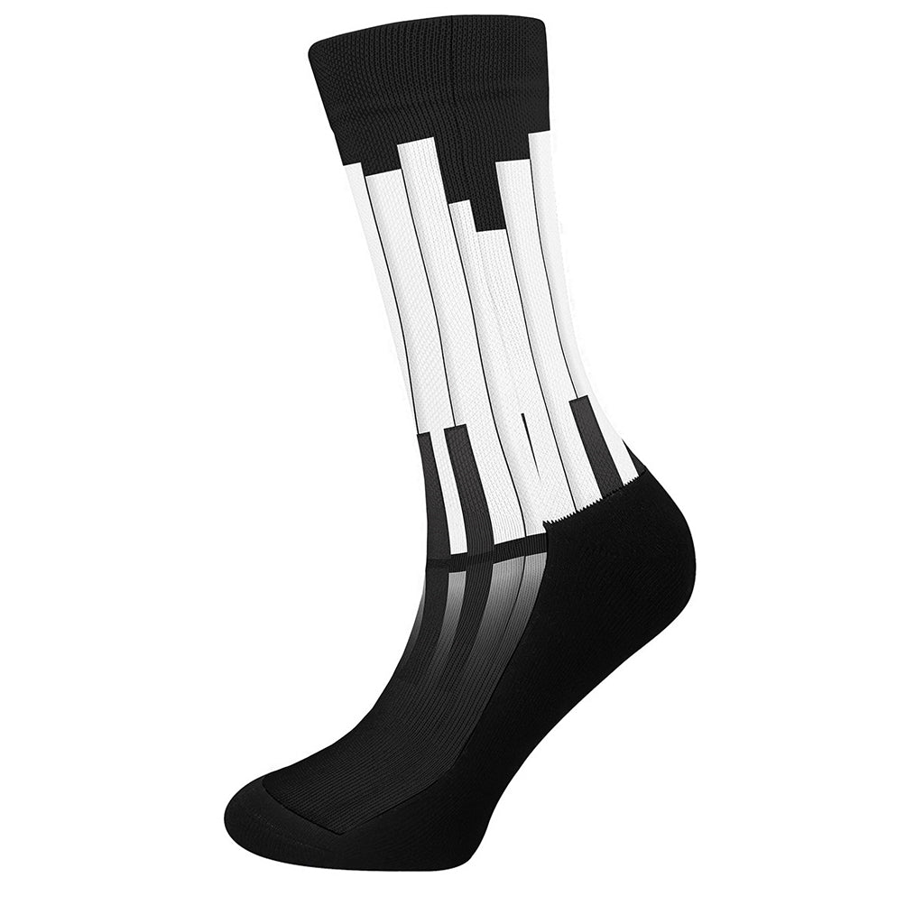 Black And White Piano Keyboard Print Crew Socks