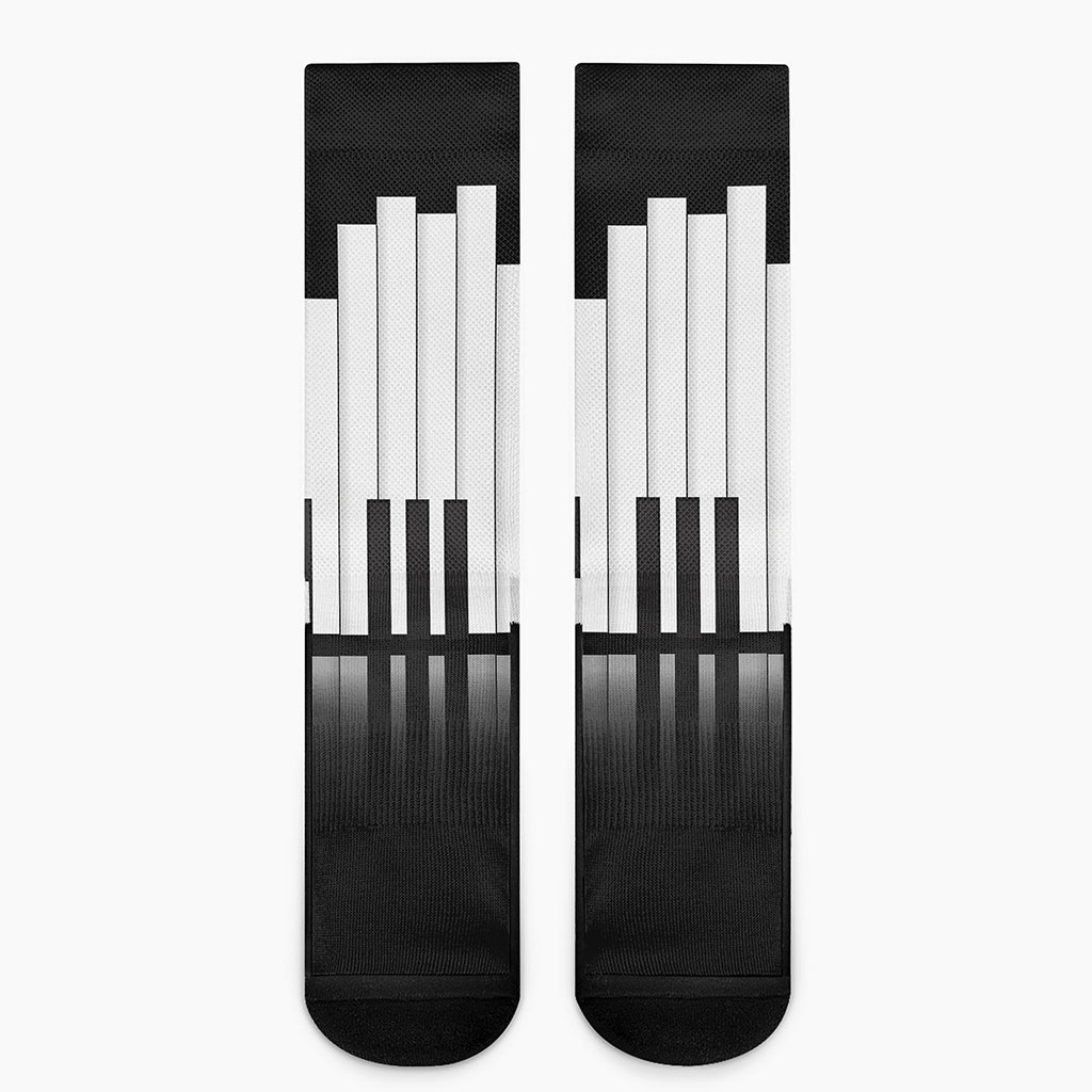 Black And White Piano Keyboard Print Crew Socks