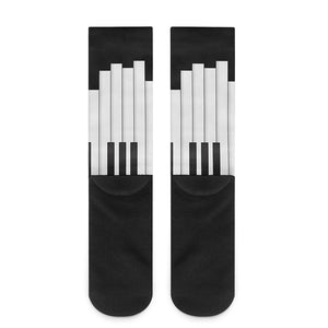 Black And White Piano Keyboard Print Crew Socks