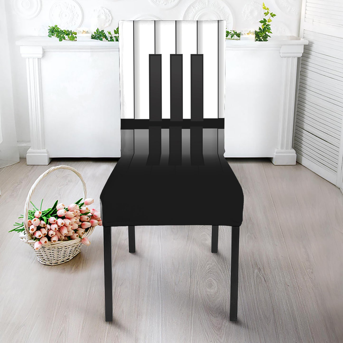Black And White Piano Keyboard Print Dining Chair Slipcover
