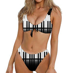 Black And White Piano Keyboard Print Front Bow Tie Bikini