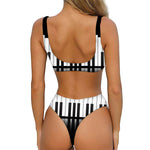 Black And White Piano Keyboard Print Front Bow Tie Bikini