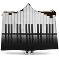 Black And White Piano Keyboard Print Hooded Blanket