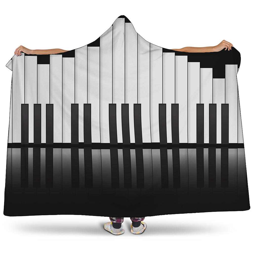 Black And White Piano Keyboard Print Hooded Blanket