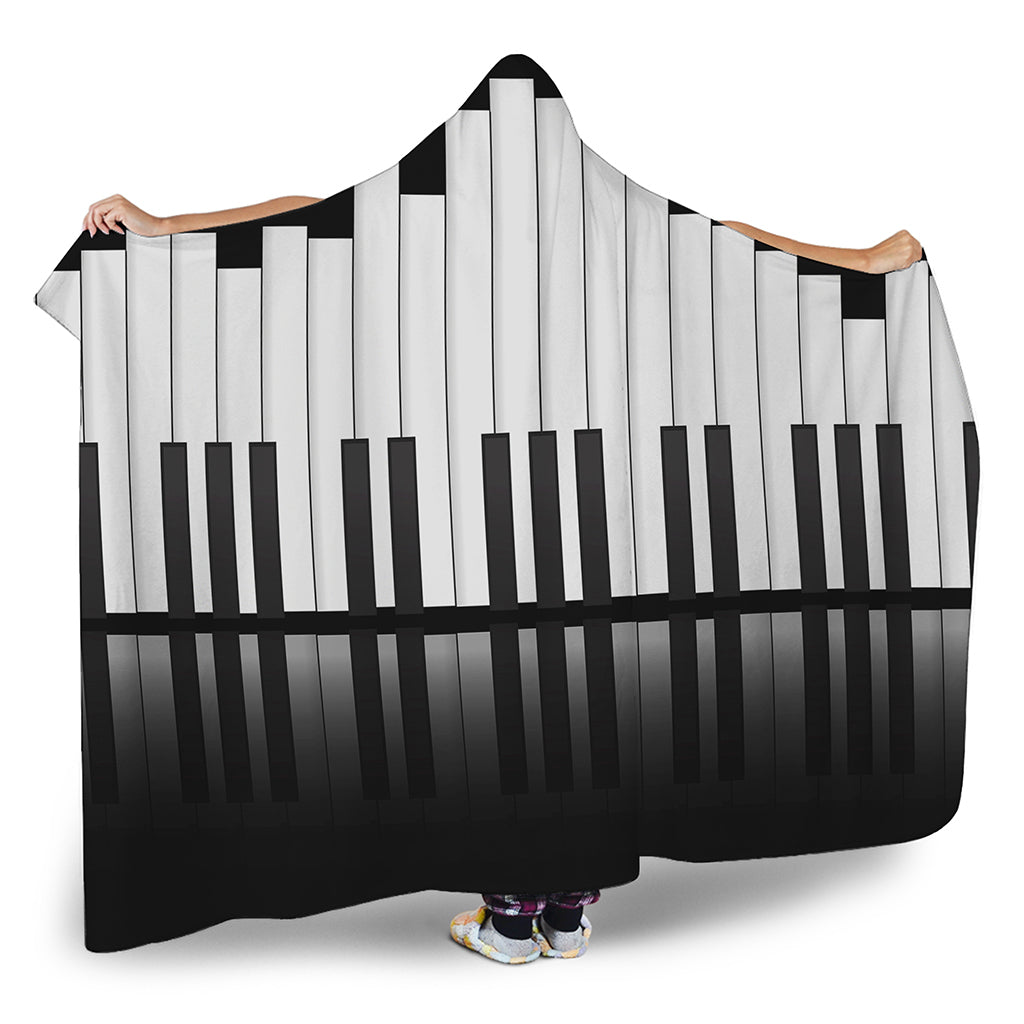 Black And White Piano Keyboard Print Hooded Blanket