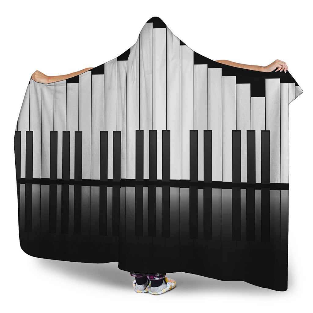 Black And White Piano Keyboard Print Hooded Blanket