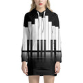 Black And White Piano Keyboard Print Pullover Hoodie Dress
