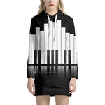 Black And White Piano Keyboard Print Hoodie Dress