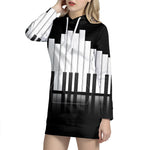 Black And White Piano Keyboard Print Hoodie Dress