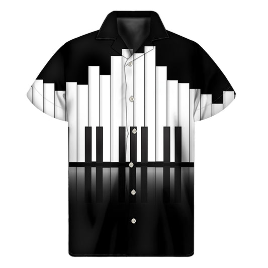 Black And White Piano Keyboard Print Men's Short Sleeve Shirt