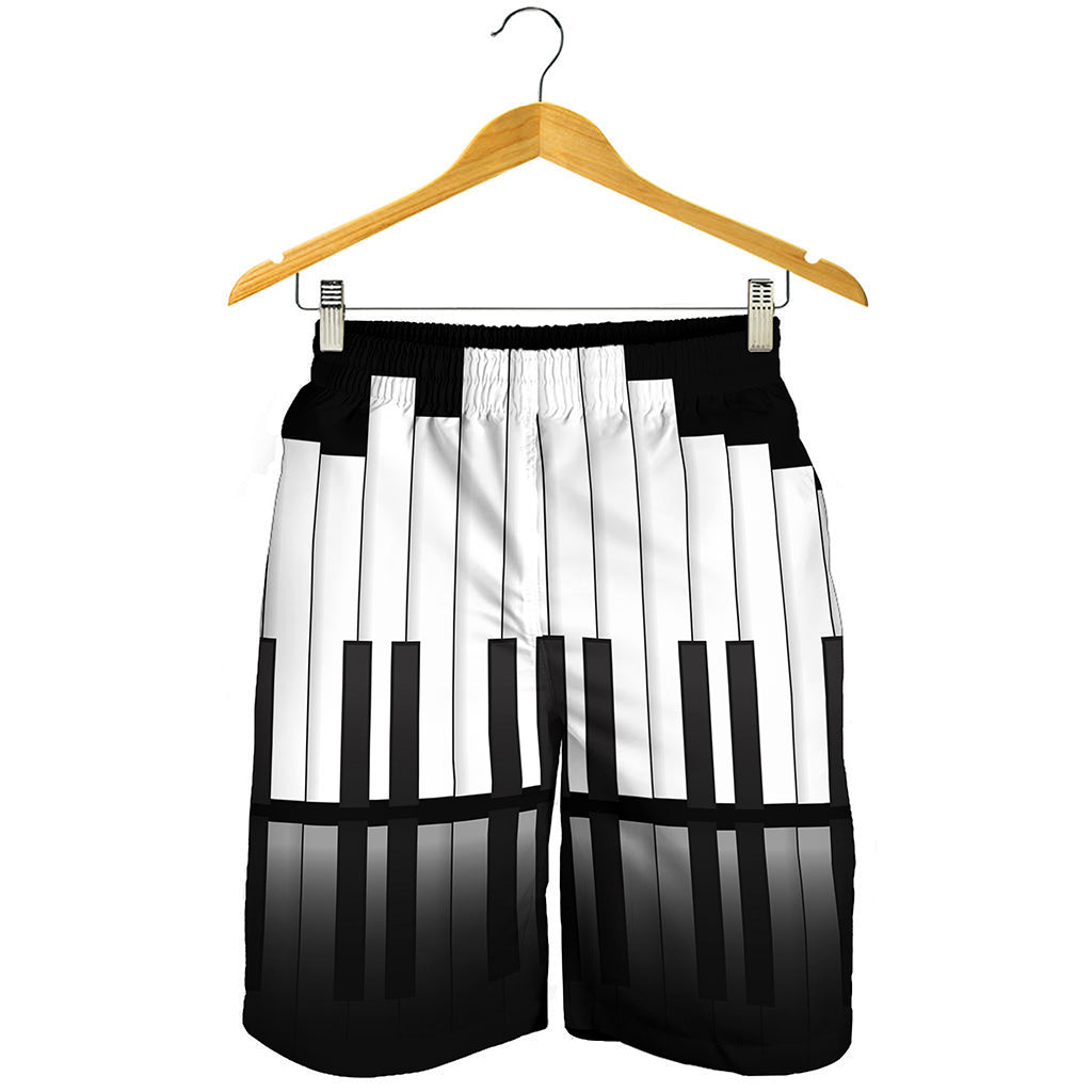 Black And White Piano Keyboard Print Men's Shorts