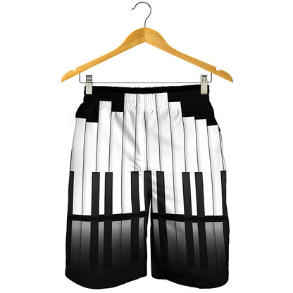 Black And White Piano Keyboard Print Men's Shorts