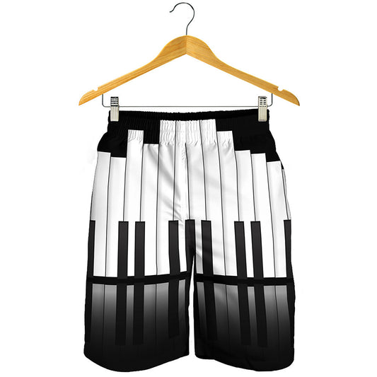 Black And White Piano Keyboard Print Men's Shorts