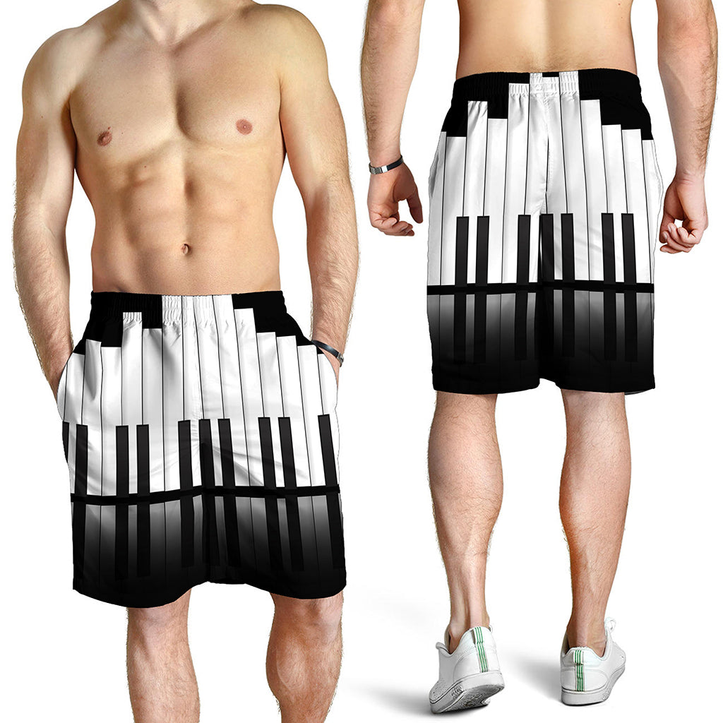 Black And White Piano Keyboard Print Men's Shorts