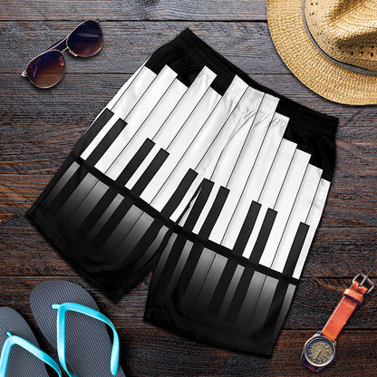 Black And White Piano Keyboard Print Men's Shorts