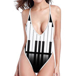 Black And White Piano Keyboard Print One Piece High Cut Swimsuit