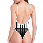 Black And White Piano Keyboard Print One Piece High Cut Swimsuit