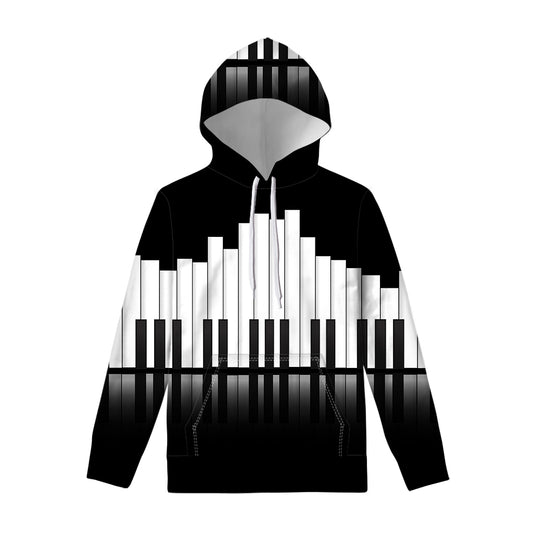 Black And White Piano Keyboard Print Pullover Hoodie