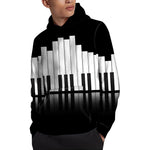 Black And White Piano Keyboard Print Pullover Hoodie