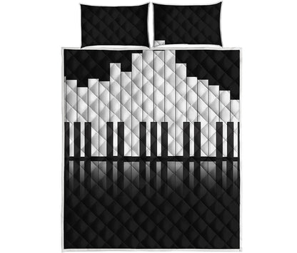 Black And White Piano Keyboard Print Quilt Bed Set