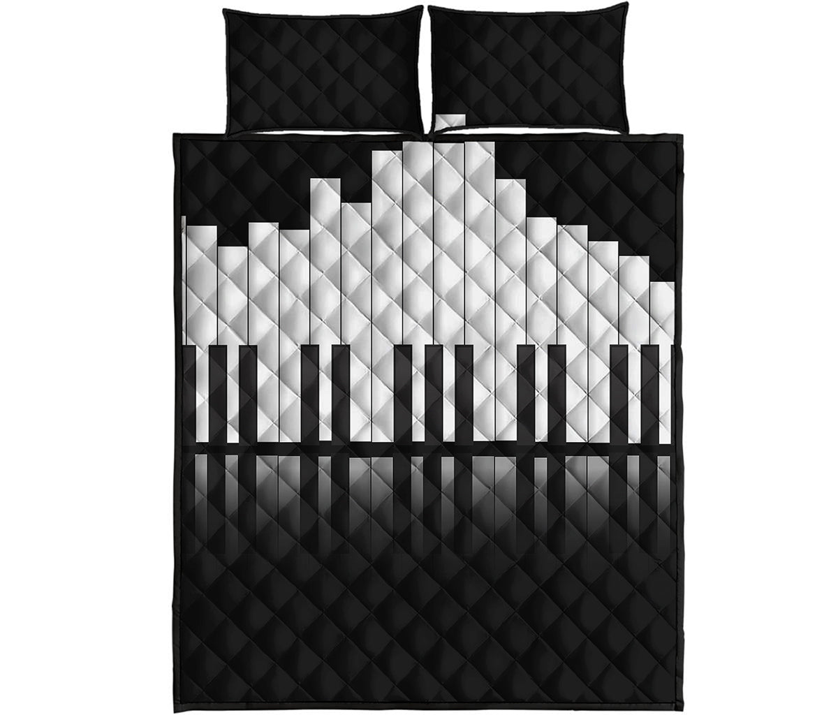 Black And White Piano Keyboard Print Quilt Bed Set