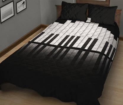 Black And White Piano Keyboard Print Quilt Bed Set