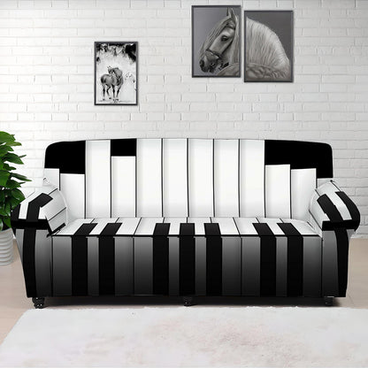 Black And White Piano Keyboard Print Sofa Cover