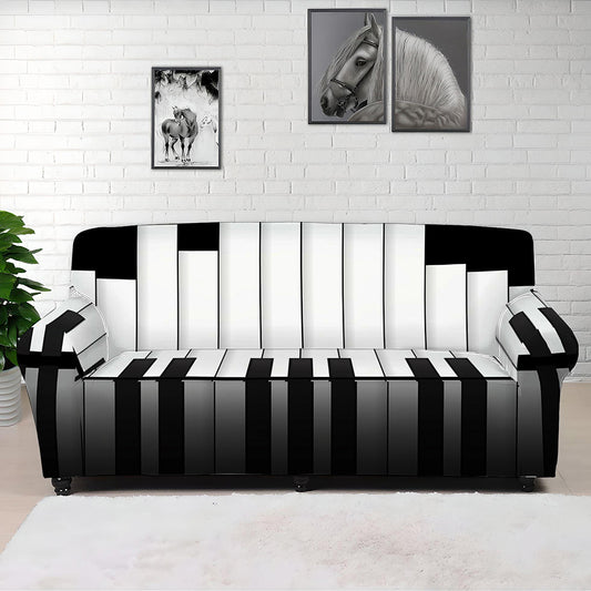 Black And White Piano Keyboard Print Sofa Cover
