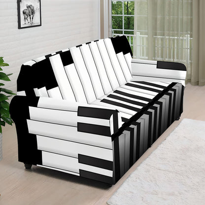 Black And White Piano Keyboard Print Sofa Cover